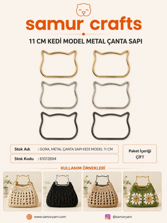 GORA, METAL ÇANTA SAPI KEDİ MODEL 11 CM - 