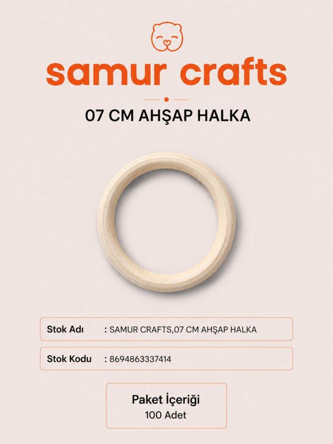 SAMUR CRAFTS,07 CM AHŞAP HALKA - GORA