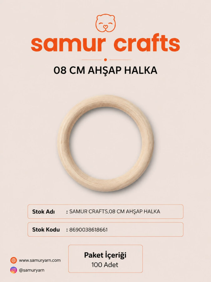 SAMUR CRAFTS,08 CM AHŞAP HALKA - GORA