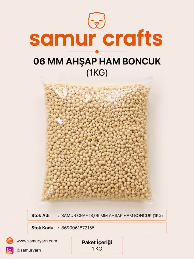 SAMUR CRAFTS,06 MM AHŞAP HAM BONCUK (1KG) - GORA