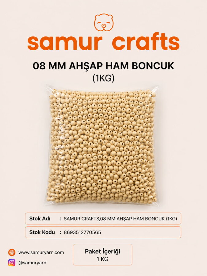 SAMUR CRAFTS,08 MM AHŞAP HAM BONCUK (1KG) - GORA