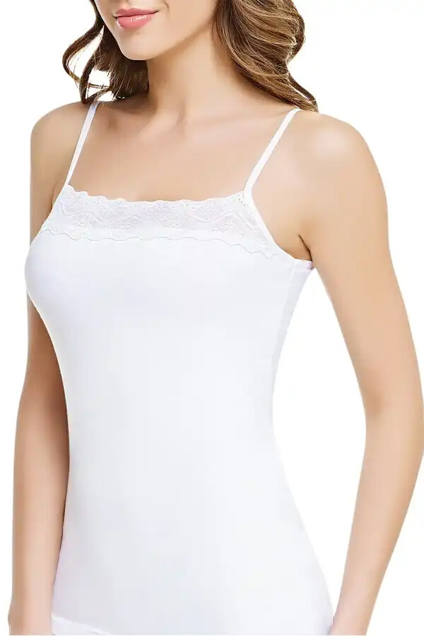 TUTKU,BAYAN ELASTAN İNCE DANTEL ATLET NO:S-M BEYAZ- TUTKU - Tutku