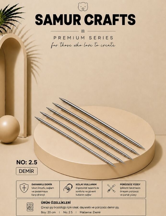 NAZARONE,20 CM 5Lİ TİTANYUM ÇORAP ŞİŞ NO:02,5 - NAZARONE