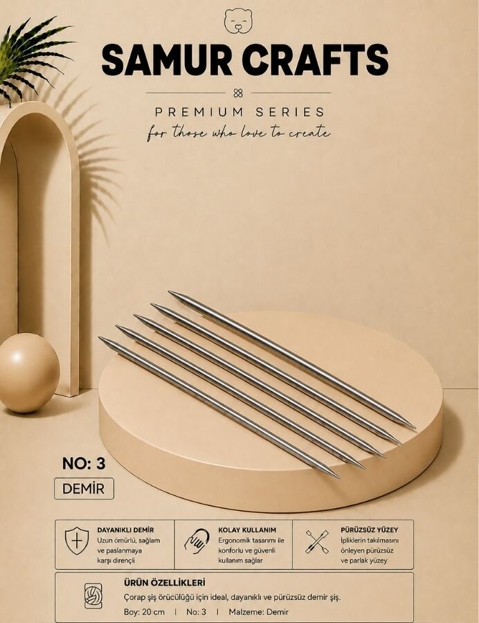 NAZARONE,20 CM 5Lİ TİTANYUM ÇORAP ŞİŞ NO:03 - NAZARONE