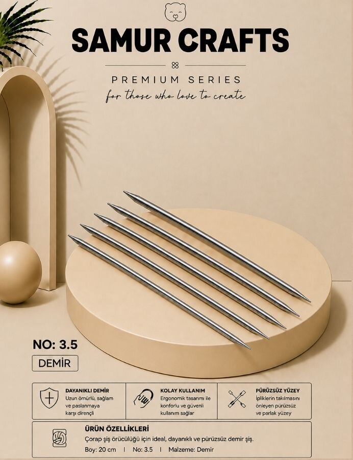 NAZARONE,20 CM 5Lİ TİTANYUM ÇORAP ŞİŞ NO:03,5 - NAZARONE