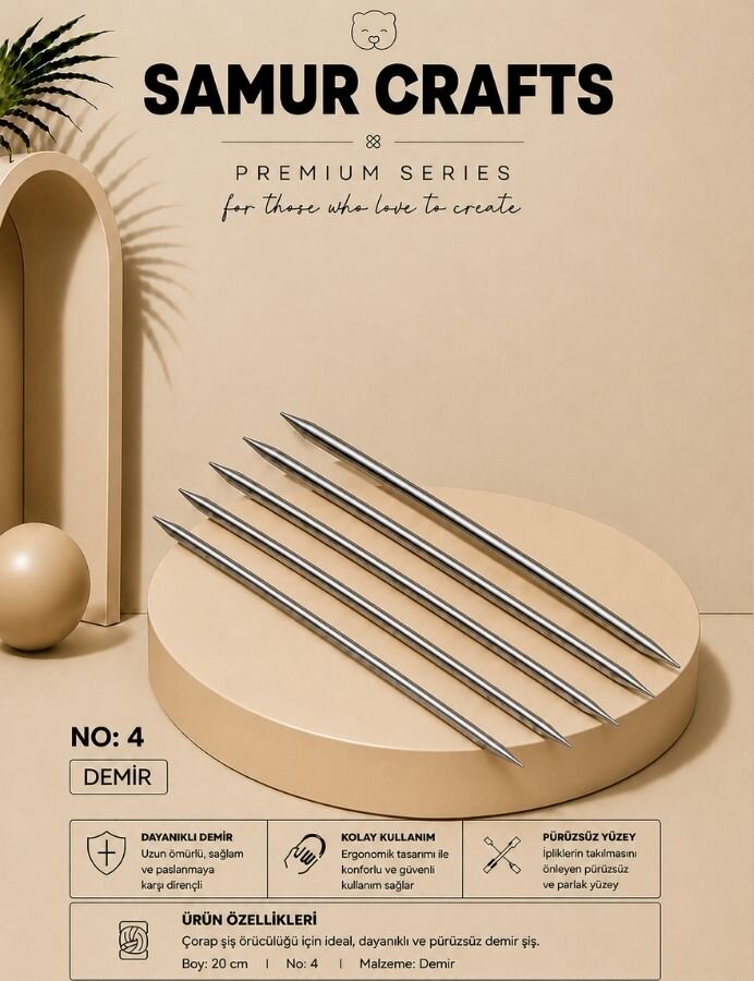 NAZARONE,20 CM 5Lİ TİTANYUM ÇORAP ŞİŞ NO:04 - NAZARONE
