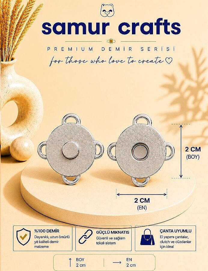 GORA,DİKMELİ ÇANTA MIKNATISI - GÜMÜŞ - 