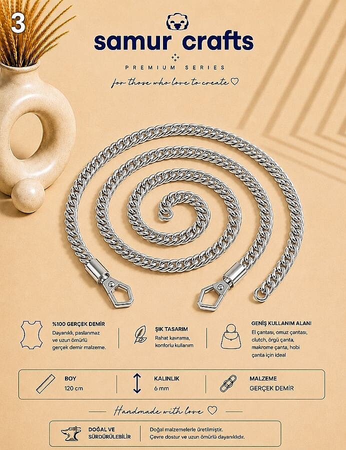 GORA,120 CM 6 MM DEMİR ÖRGÜ ZİNCİR - 5