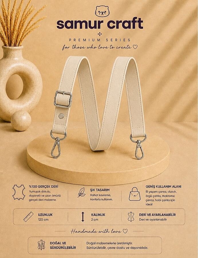 GORA,120 CM DERİ AYARLANABİLİR SAP KREM - GORA