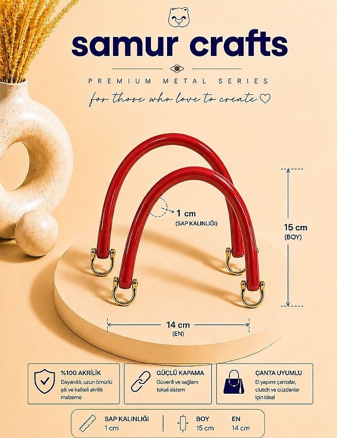 GORA,15 CM AKRİLİK ÇANTA SAPI KIRMIZI - 1
