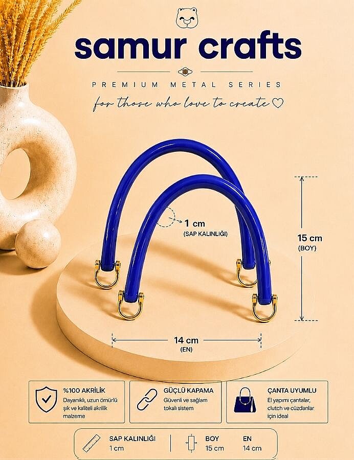 GORA,15 CM AKRİLİK ÇANTA SAPI SAKS MAVİ - 1