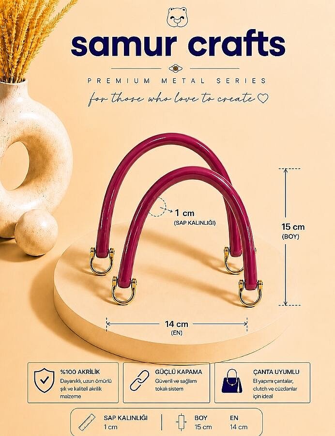 GORA,15 CM AKRİLİK ÇANTA SAPI FUŞYA - 1