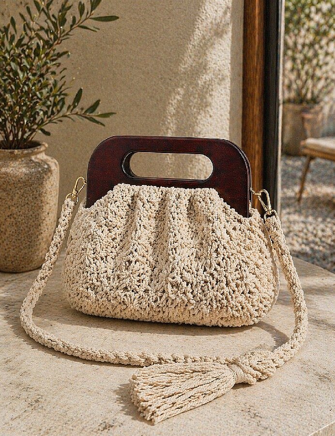 GORA,20 CM AHŞAP ÇANTA BURSU E MODEL KAHVE - 3