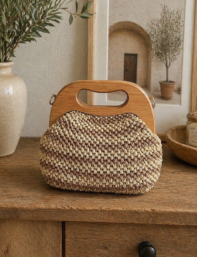 GORA,22 CM AHŞAP ÇANTA BURSU KOYU AHŞAP - 3