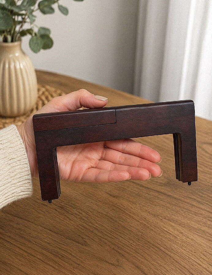 GORA,24 CM AHŞAP ÇANTA BURSU DİKDÖRTGEN MODEL KAHVE - 3