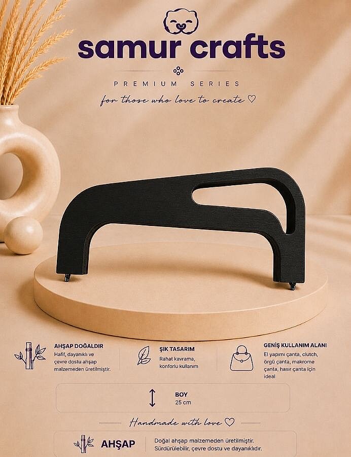 GORA,25 CM AHŞAP ÇANTA BURSU SİYAH - GORA