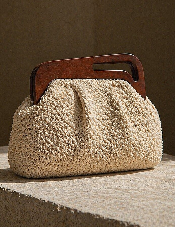 GORA,25 CM AHŞAP ÇANTA BURSU KAHVE - 3