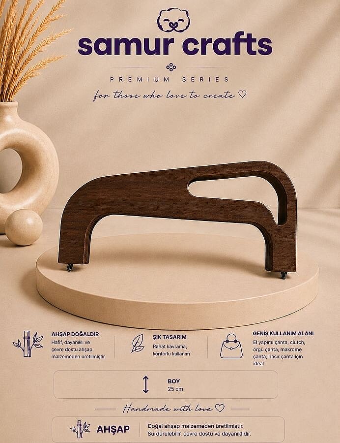 GORA,25 CM AHŞAP ÇANTA BURSU KAHVE - GORA