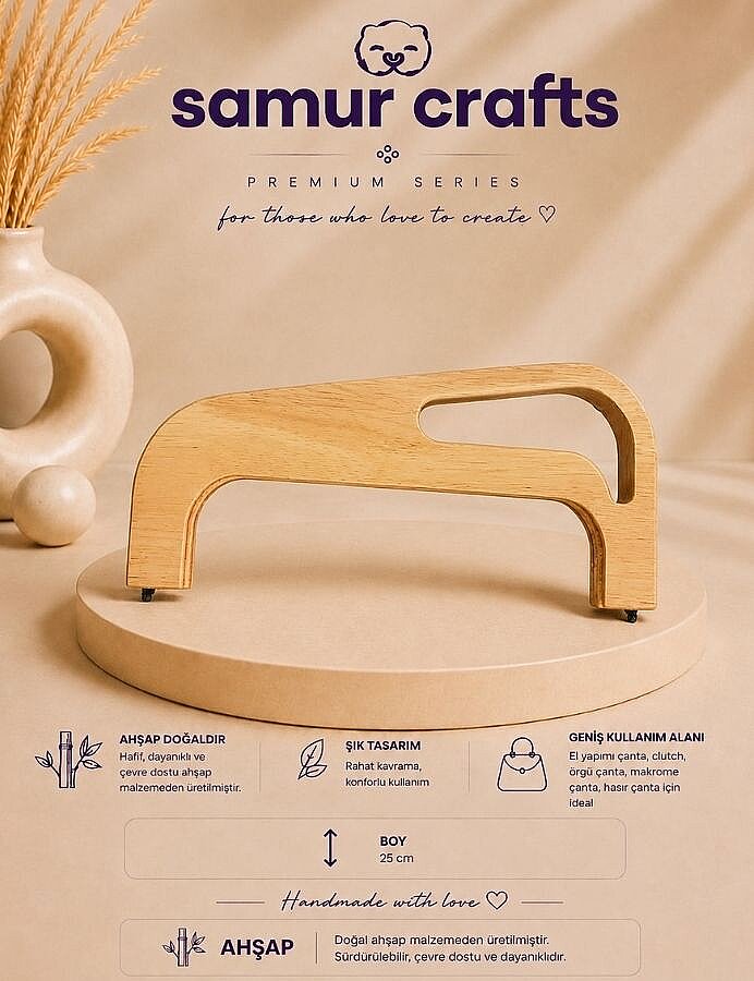 GORA,25 CM AHŞAP ÇANTA BURSU HAM AHŞAP - GORA