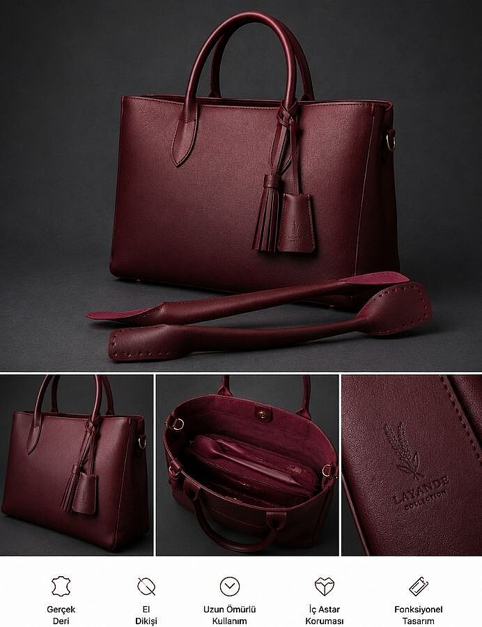 GORA,35 CM BORULU ÇANTA SAPI BORDO - 3