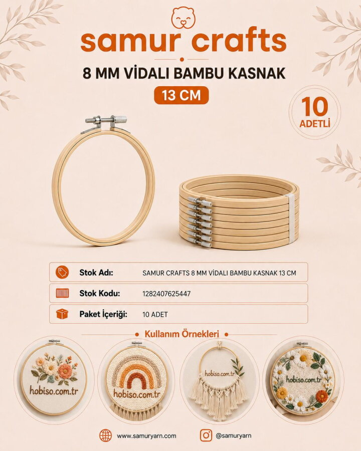 SAMUR CRAFTS,8 MM VİDALI BAMBU KASNAK 13 CM - 