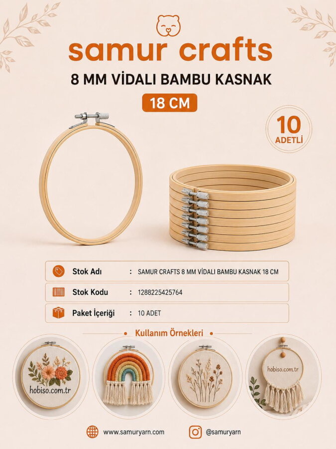SAMUR CRAFTS,8 MM VİDALI BAMBU KASNAK 18 CM - 