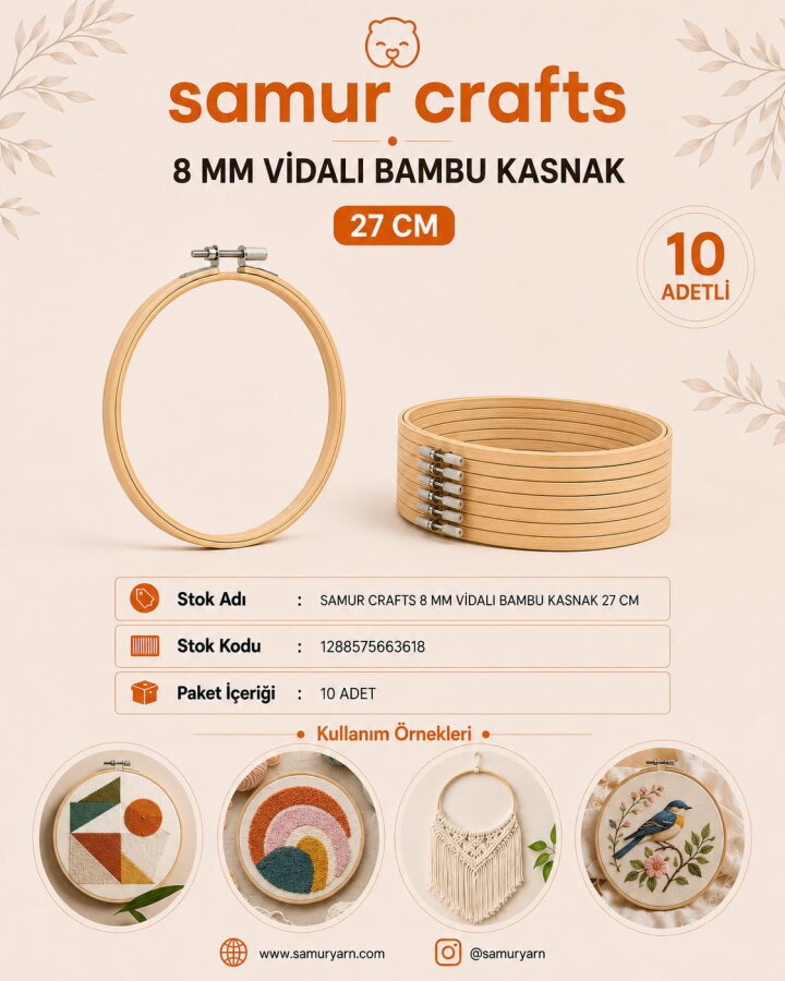 SAMUR CRAFTS,8 MM VİDALI BAMBU KASNAK 27 CM - 