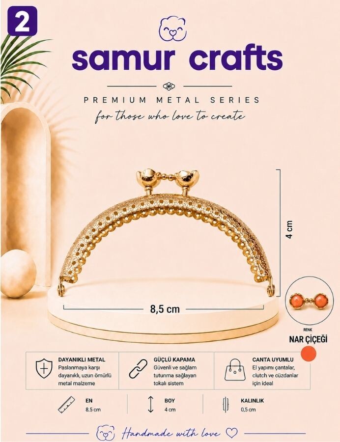 GORA,8,5 CM ÇİÇEKLİ ÇANTA BURSU - 2