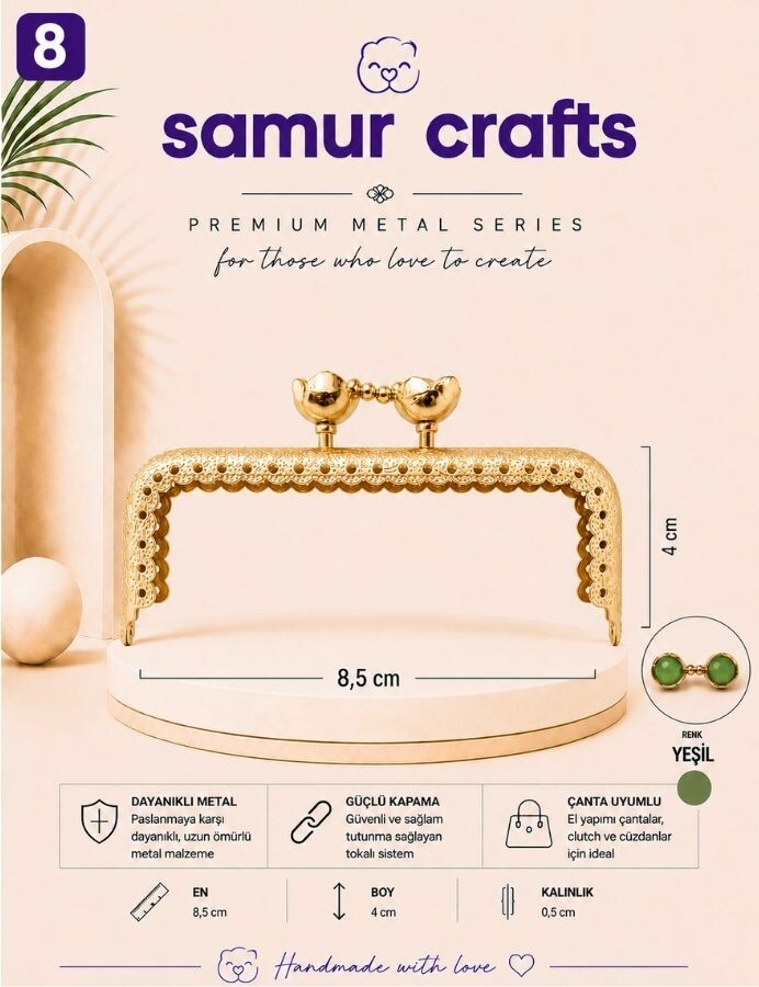 GORA,8,5 CM ÇİÇEKLİ ÇANTA BURSU - 8