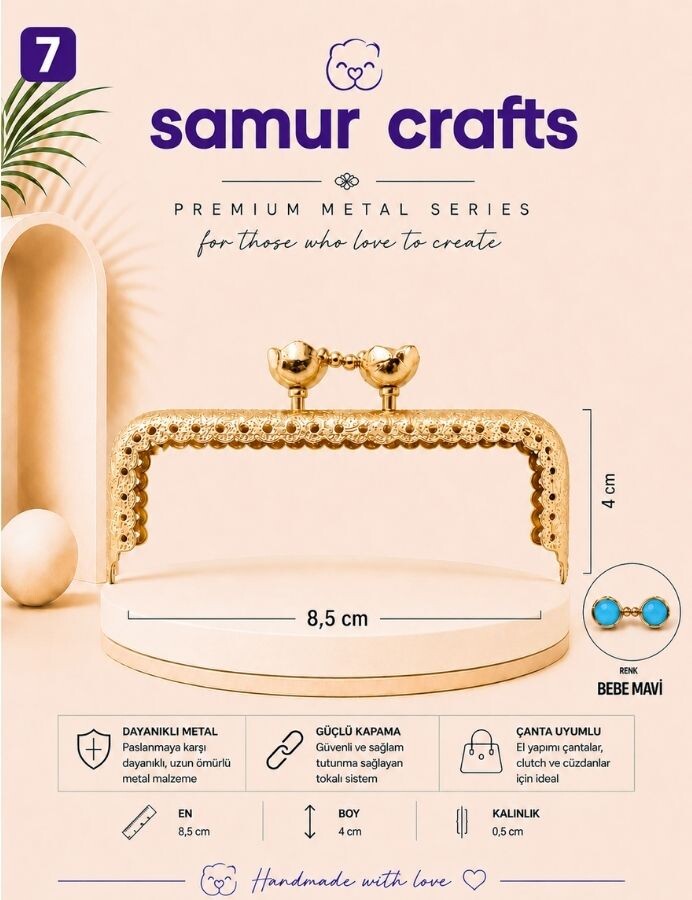 GORA,8,5 CM ÇİÇEKLİ ÇANTA BURSU - 7