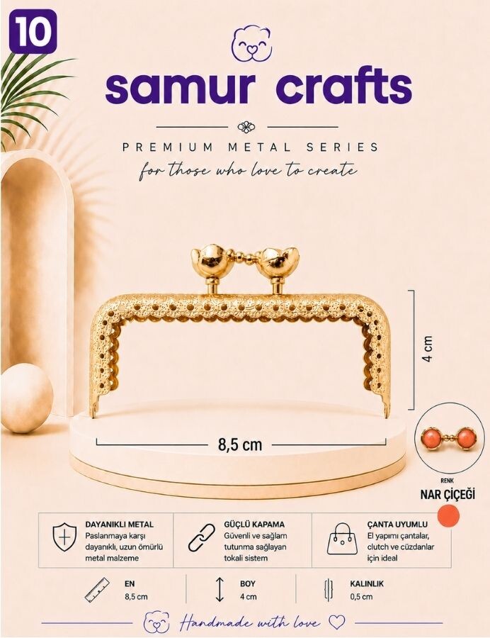 GORA,8,5 CM ÇİÇEKLİ ÇANTA BURSU - 10