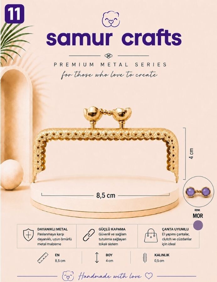GORA,8,5 CM ÇİÇEKLİ ÇANTA BURSU - 11