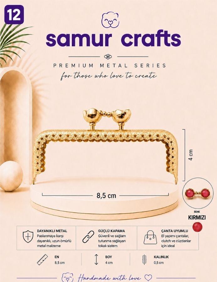 GORA,8,5 CM ÇİÇEKLİ ÇANTA BURSU - 12
