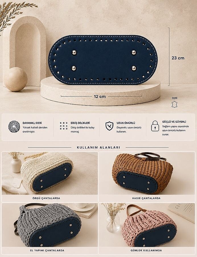 GORA,DERİ ÇANTA TABANI 10X23CM LACİVERT - 3