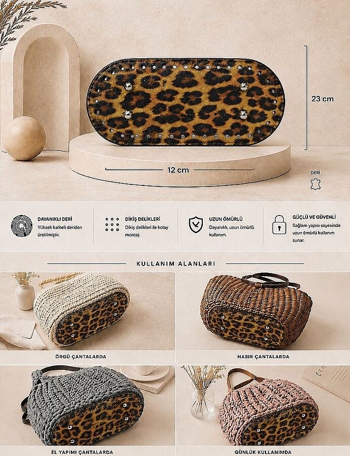 GORA,DERİ ÇANTA TABANI 10X23CM LEOPAR - 5