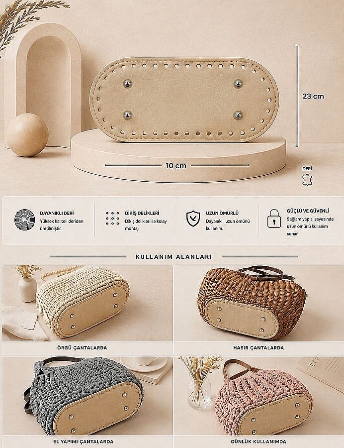 GORA,DERİ ÇANTA TABANI 10X23CM TAŞ - 3