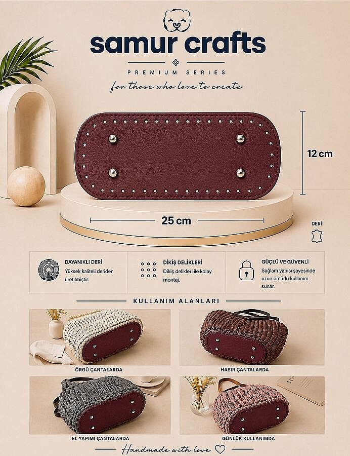 GORA,DERİ ÇANTA TABANI 12X25CM BORDO - 3