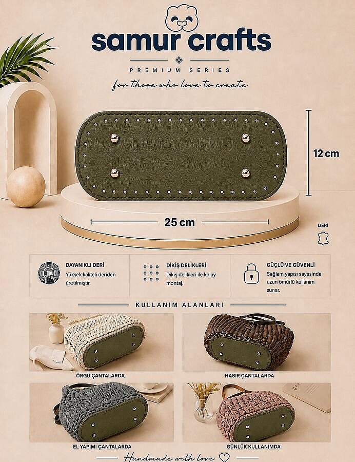 GORA,DERİ ÇANTA TABANI 12X25CM HAKİ - 3