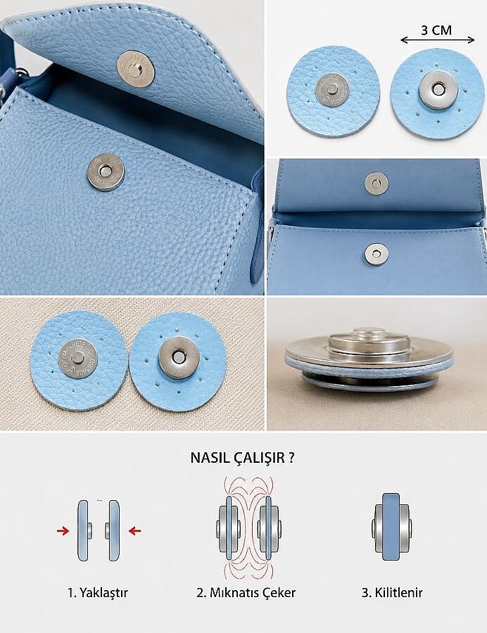 GORA,DERİ DİKMELİ MIKNATIS PEMBE - 3