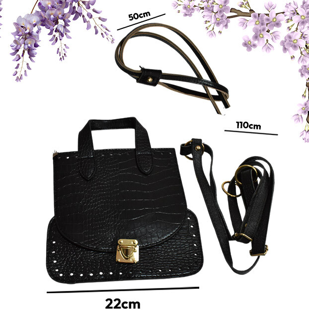 GORA,DERİ SIRT ÇANTASI SETİ SİYAH (TİMSAH DESEN) - GORA