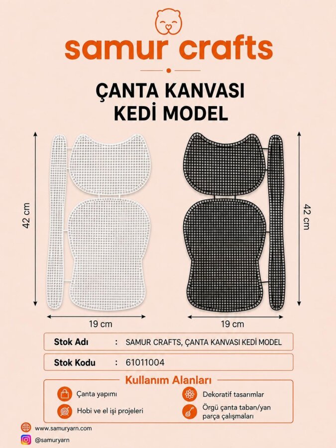 SAMUR CRAFTS,ÇANTA KANVASI KEDİ MODEL (42*19) - GORA