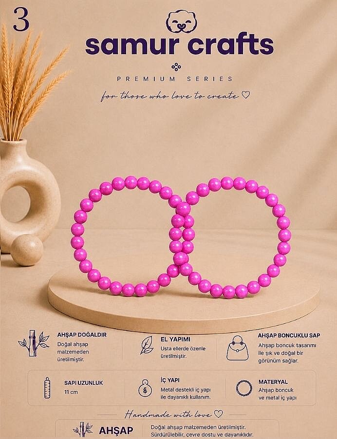 GORA,İÇİ METAL AHŞAP BONCUKLU ÇANTA SAPI 11 CM - 3