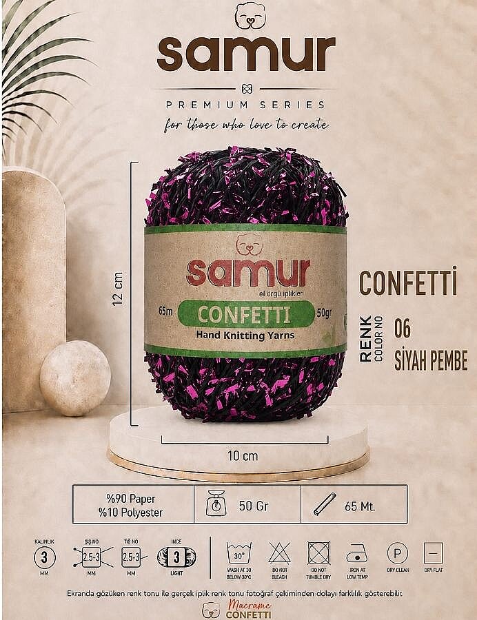 SAMUR,CONFETTİ 06 SİYAH.PEMBE - SAMUR