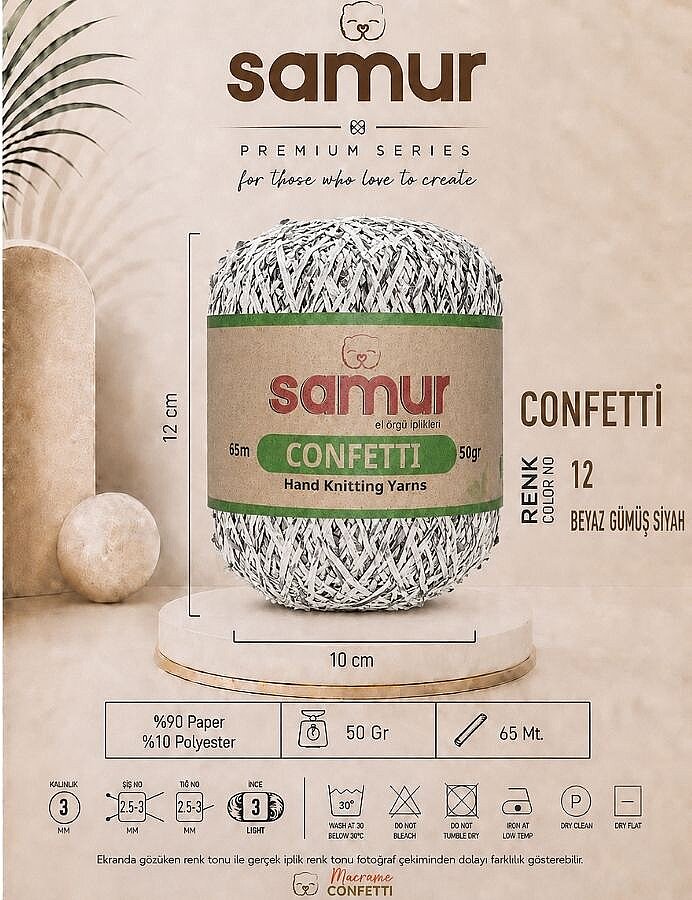 SAMUR,CONFETTİ 12 BEYAZ.GÜMÜŞ.SİYAH - SAMUR