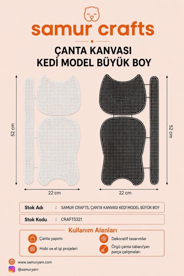 SAMUR CRAFTS,ÇANTA KANVASI KEDİ MODEL (52*22) - 
