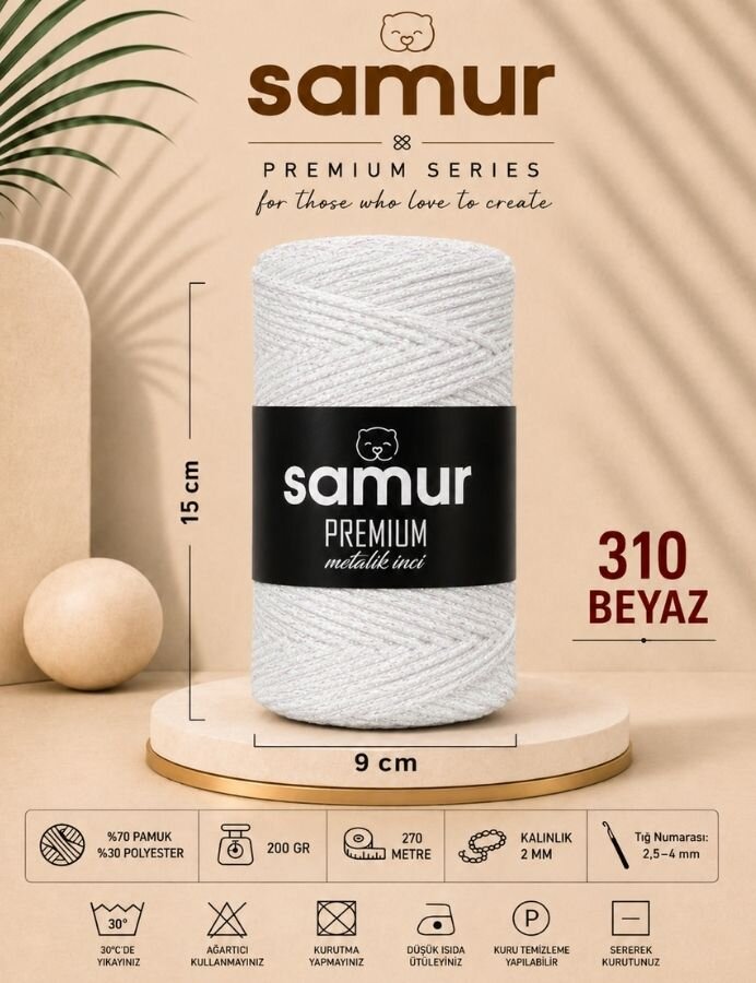 SAMUR,İNCİ METALİK COTTON 310 BEYAZ - SAMUR