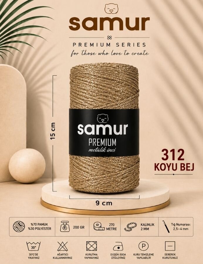 SAMUR,İNCİ METALİK COTTON 312 KOYU BEJ - SAMUR