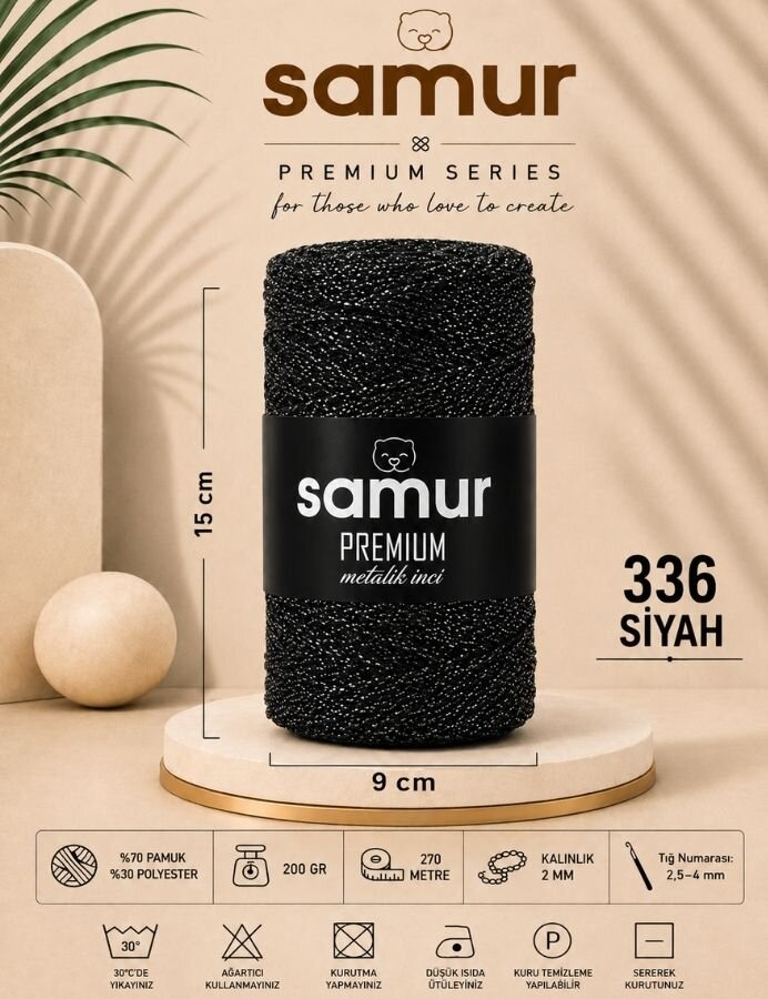 SAMUR,İNCİ METALİK COTTON 336 SİYAH - SAMUR