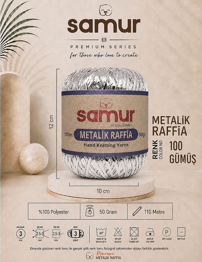 SAMUR,METALİK RAFFİA 100 GÜMÜŞ - SAMUR