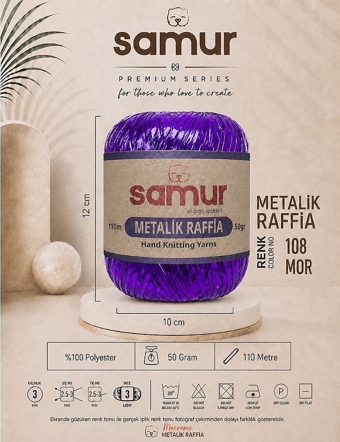 SAMUR,METALİK RAFFİA 108 MOR - SAMUR